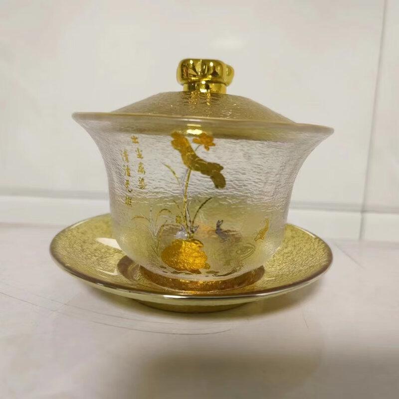 Санцай Гайвань из молоткового стекла с золотой росписью Шанци