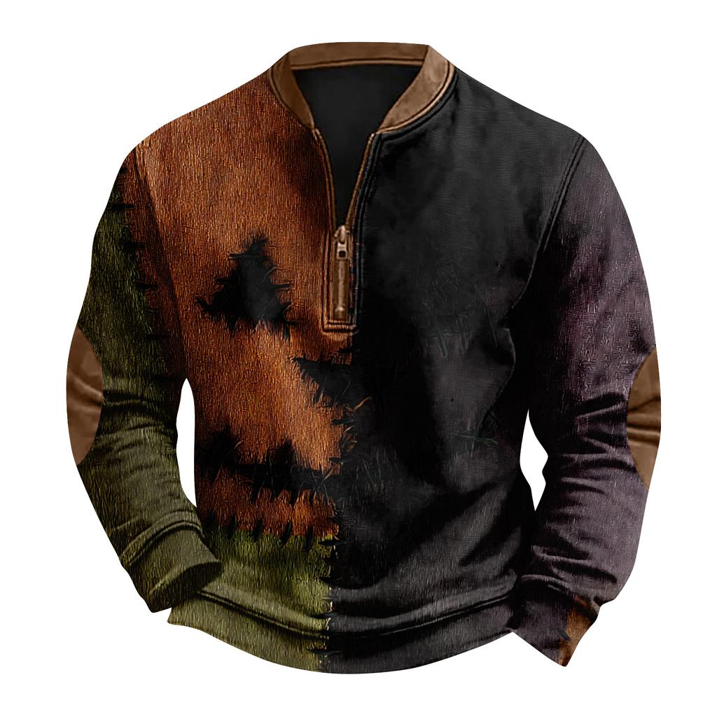 Herren Casual Fashion Weihnachtsdruck Kapuzenpullover Breiter Herren Loose Button Stand Collar Kapuzenpullover
