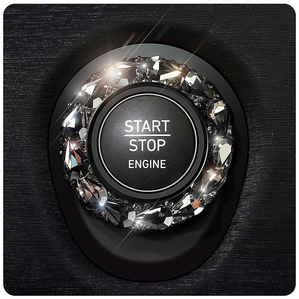 Car Engine Start Stop Button Cover, Shiny Crystal Rhinestone Cover Protection Ring,Black Bling Accessories, Accessories for Wowen (Black gem), outer
