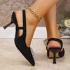 Crystal Square Buckle High Heels Sandals Women 2025 Spring Slip On Pointed Toe Pumps Woman Plus Size Party Wedding Shoes Mujer