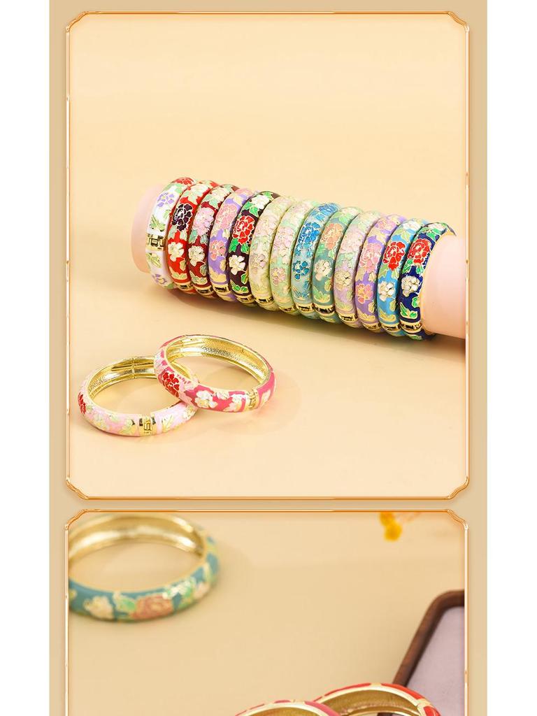 Cloisonné Pfingstrosenblüte Mode Armband - Perfektes Souvenir Geschenk für Freundin oder Mama