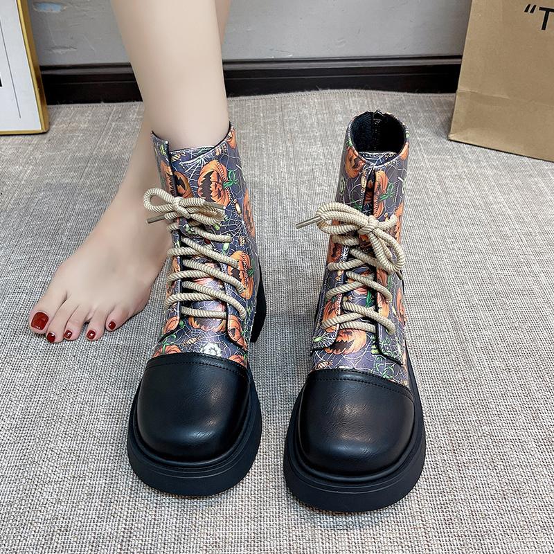 Fashion 2024 High Quality Fashion New Boots for Woman Non-slip Autumn Winter Solid Color Lace-up Female Ankle Boots Botines Mujer