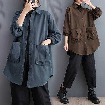 Chemisier de printemps pour femmes de grande taille, chemises basiques, manteau décontracté solide, bouton surdimensionné, mode, manches longues, hauts amples vintage