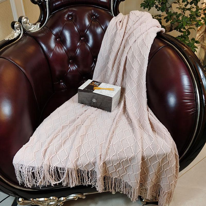 Soft and Comfortable Solid Color Throw Blanket Knitted Sofa Blanket Car Rhombus Air Conditioning Blanket Tassel Nap Wool Blanket