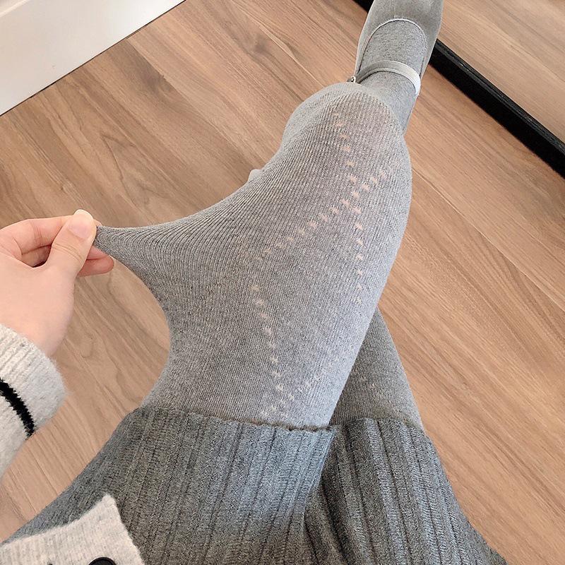 Meias Brancas de Espessura Média para Outono/Inverno & Collants de Bolinhas Cinza Fumo, Leggings Branco Leite Forradas em Algodão