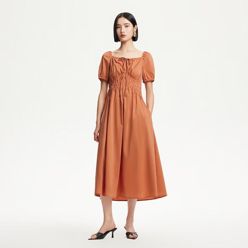 VEROMODA 2025 Cotton-Blend Square Neck Pleated Tie-Waist A-Line Midi Dress