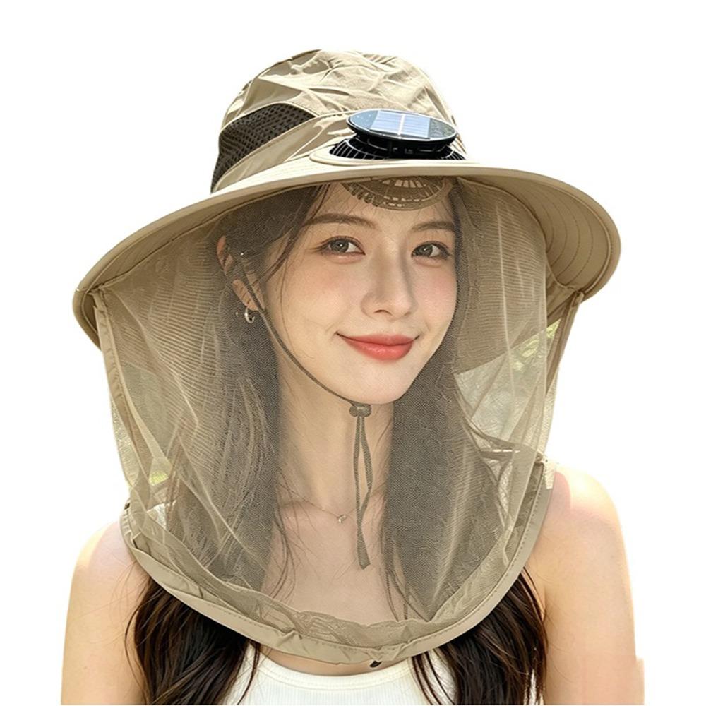 UV Protection Mosquito Head Net Hat With Net Mesh Fishing Bucket Hat Fashion Solar Fan Hat  Camping