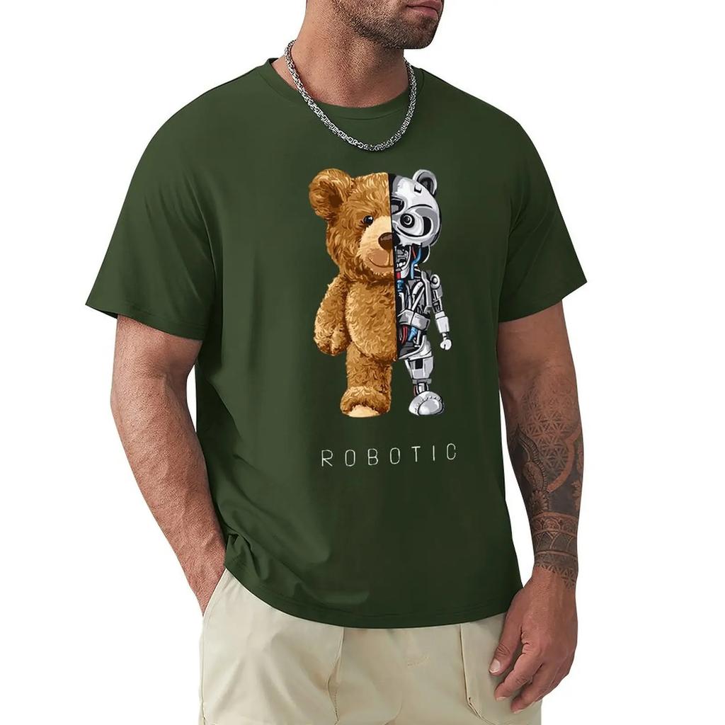2024 New Funny Teddy Bear, Robot Bear T Shirt Robotic Bear Tshirts Casual Clothes Men Fashion Clothing Cotton T-Shirt Tee Top
