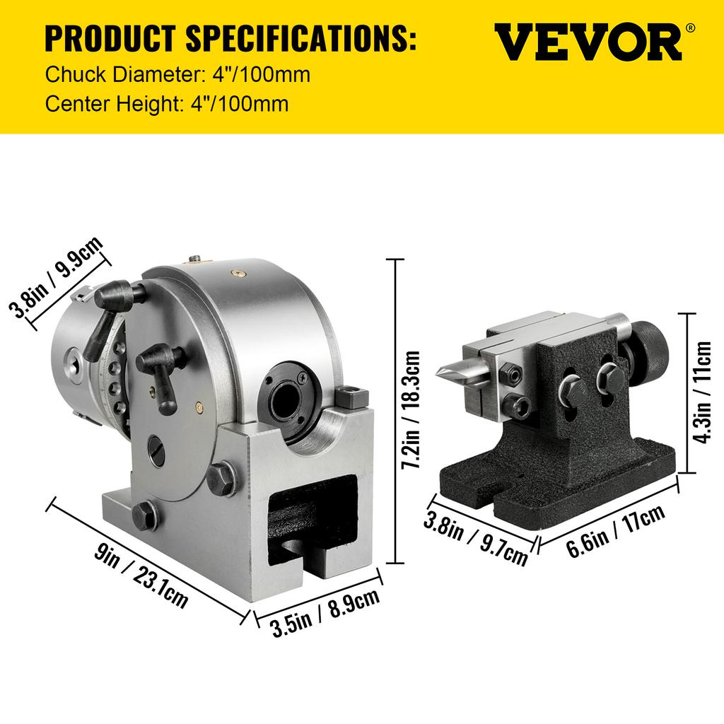SucceBuy Dividing Head Precision Semi Universal BS-0 5" / 4" 3-Jaw Indexing Head Tailstock & Chuck for Drilling Milling Grinding