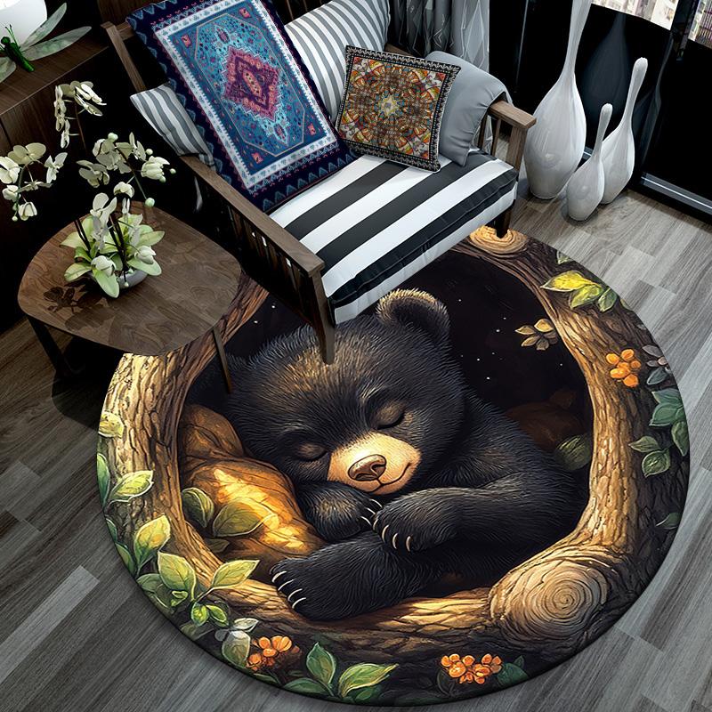 Bear Cub Round Area Rug,Carpet Rug for Living Room Bedroom Sofa Playroom Decor,Non-slip Floor Mat