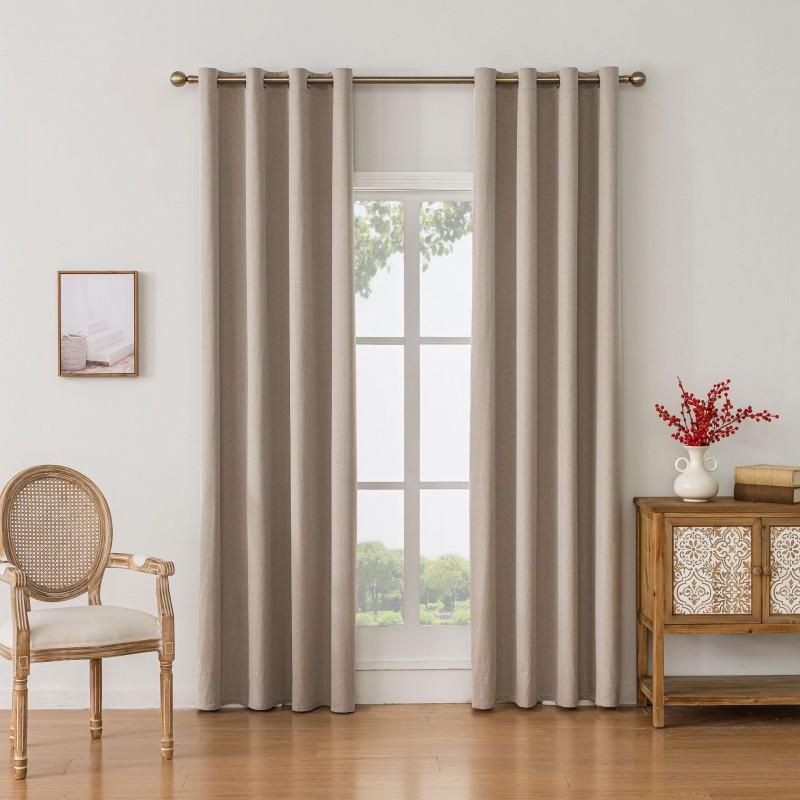 Faux Linen Blackout Curtains Bedroom Living Room Window Drapes Modern Style