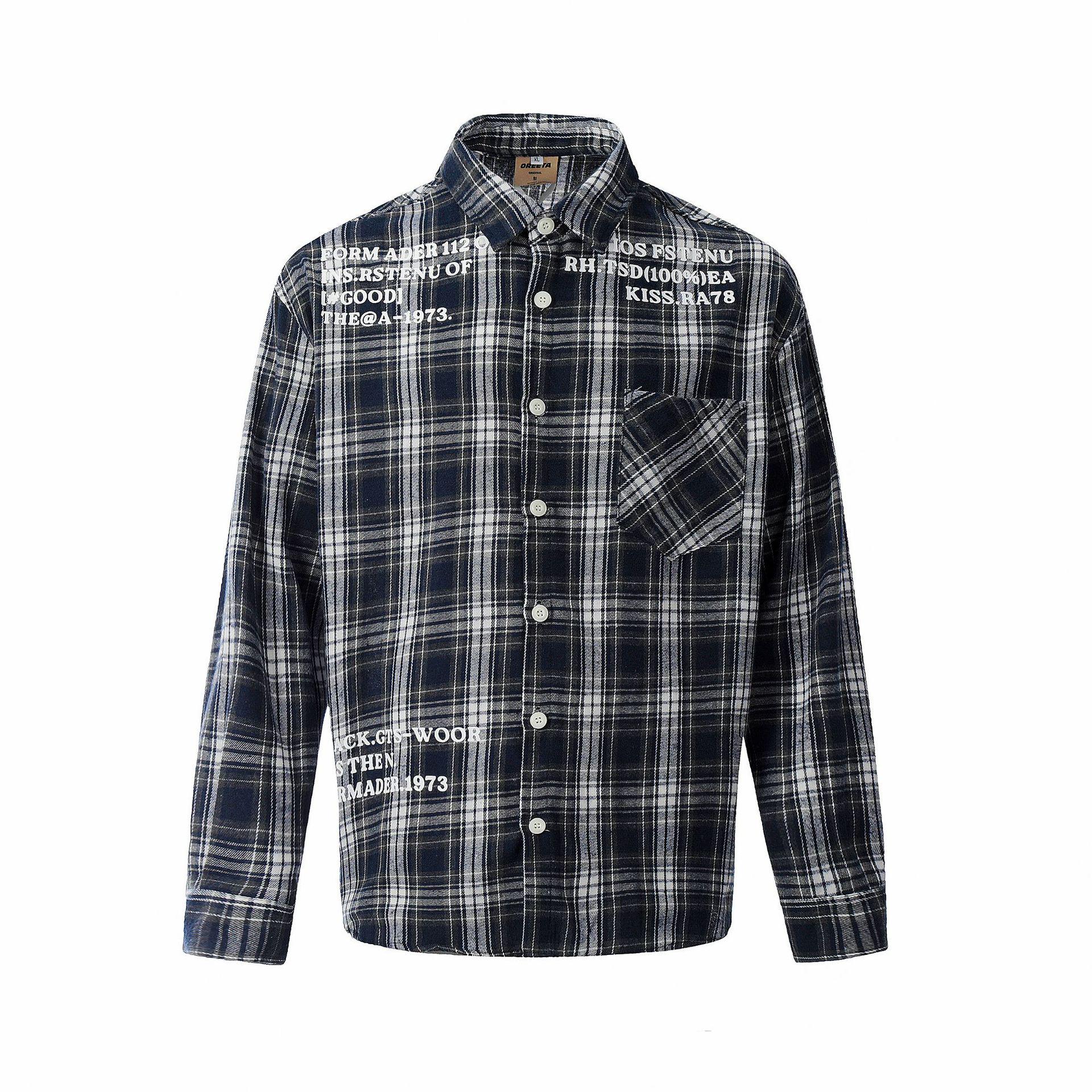 

OREETA2025 Унисекс Ретро Клетчатая Куртка-Рубашка с Отложным Воротником и Длинным Рукавом XL чёрный