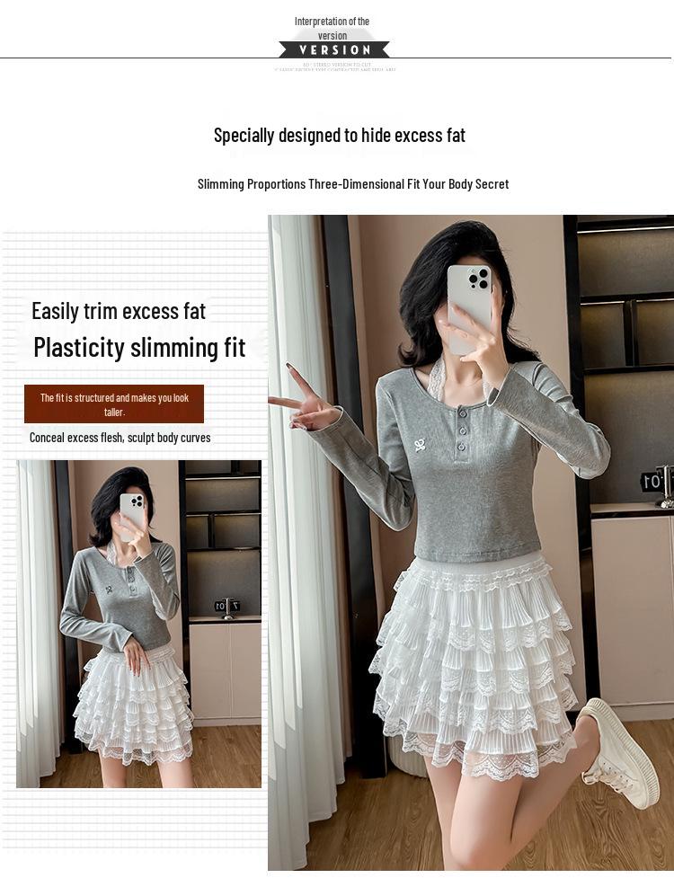 Korean Style Long-Sleeved Two-Piece Dress Set for Early Fall