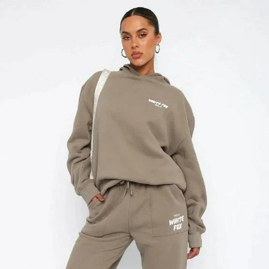 Conjunto de Sudadera con Capucha de Forro Polar para Mujer de Tendencia Americana y Pantalón de Chándal - Estilo Hip Hop Skateboard