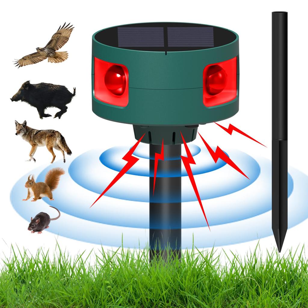DGRTDZ Animal Pest Control Ultrasonic 3 Infrared Red LED IP55 129dB 4 1200mAh Solar USB and Dog Stilt Type Repellent, Device, High-Frequency