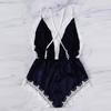 Fashion  Women Sexy Lingerie Girl V-neck Lace Splice Bodysuit Sleepwear 