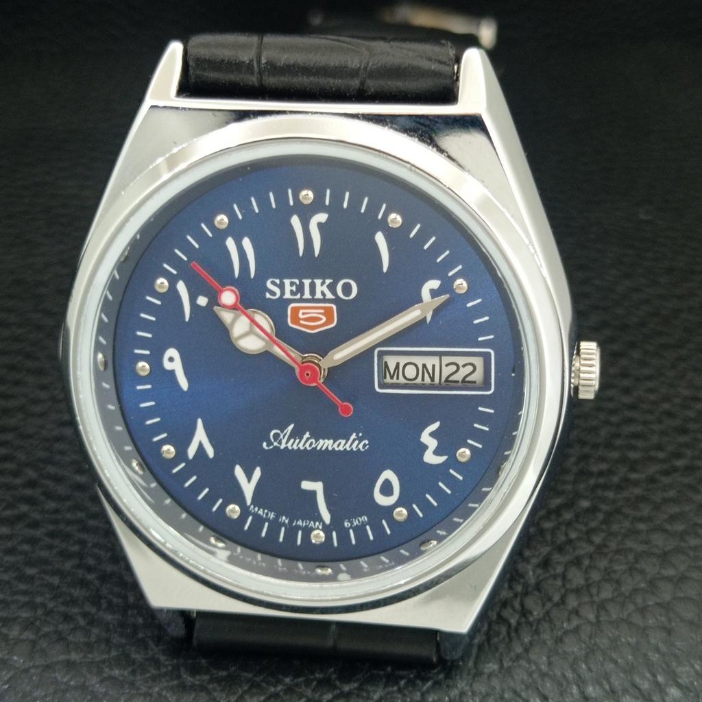 VINTAGE SEIKO 5 AUTOMATIC 6309A REFURBISHED JAPAN MENS BLUE DIAL WATCH a442582-1