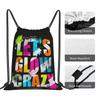 Let's Glow Crazy Neon Party Light Rave Backpacks Casual Drawstring Bags Storage Bag Book Bags for Travel Students