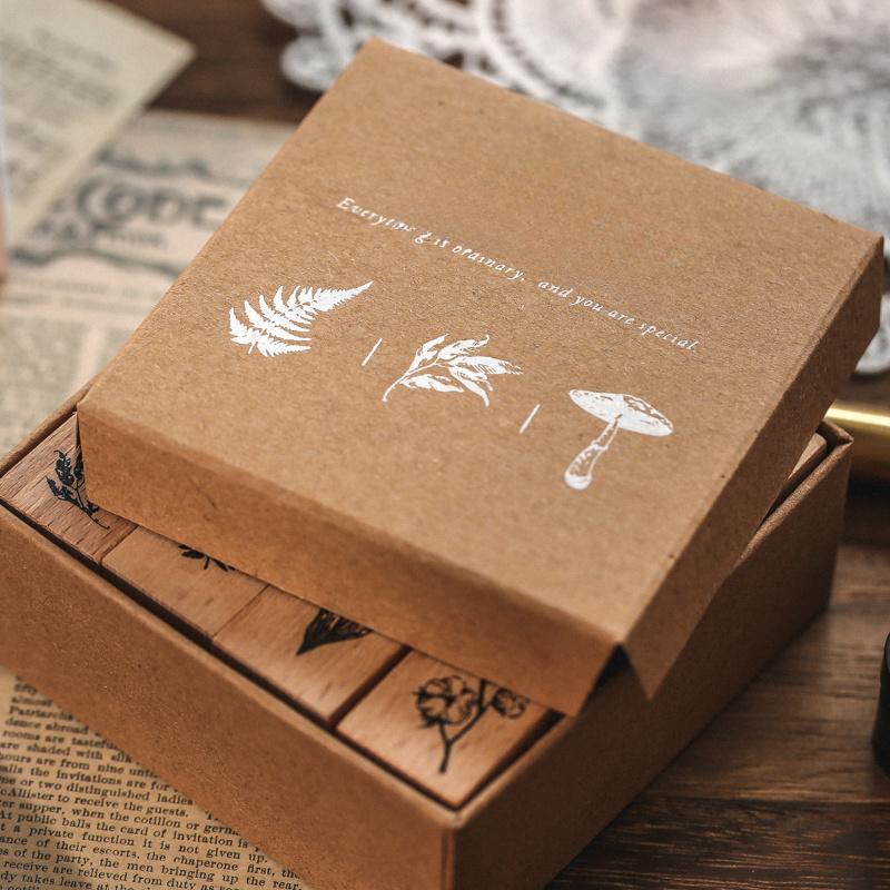 7pcs/set Vintage Plants Phases Of The Moon Standard Wood Stamp Wooden Rubber Stamps for Scrapbooking Stationery DIY Craft.