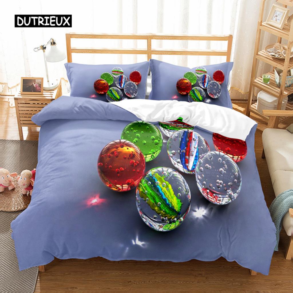Glass Ball Duvet Cover Set Microfiber Colored Transparent Marbles Bedding Set Childhood Toys for Kid Teen Queen King Quilt Cover