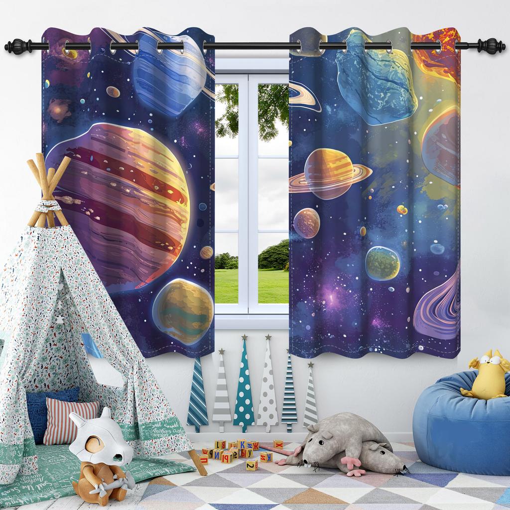 Cosmic Galaxy Planets Blackout Curtains Night Sky Stars Children Bedroom Window Decor Room Darkening Thermal Insulated Drapes