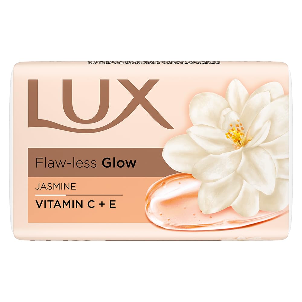 Lux Flaw-Less Glow Bathing Soap For Soft Smooth Glowing Skin With Jasmine Fragrance And Vitamin Enriched Formula 150g X 3 Pack