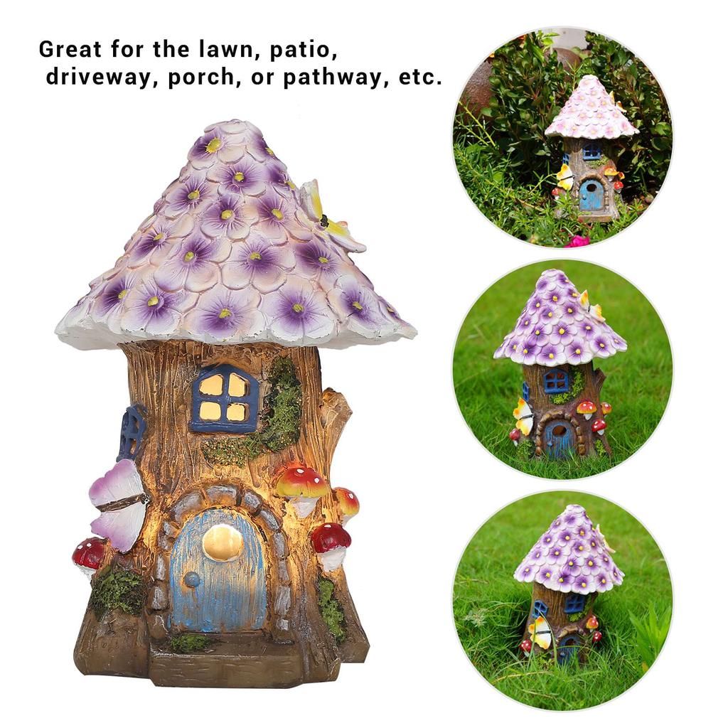 M-Modern-Feengartenhaus Solar-Gartenstatuen Skulptur Miniaturfigur Baumhaus Dekor Rasen Hof Ornamente Dekoration