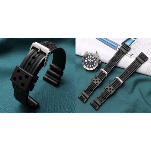 Compatible SEIKO Watch Strap, 22mm Band, Replacement Band, Silicone (Black)