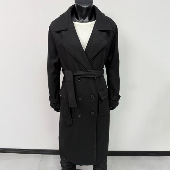 Damen Zweireihiger Langer Trenchcoat Klassisches Revers Peacoat mit Gürtel Herbst Winter Freizeitlicher Übermantel