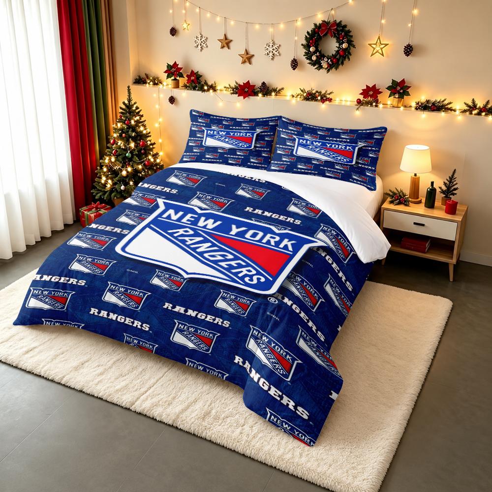 3 Piece Bedding Set New York Rangers NHL Logo Pattern Blue Red Print Duvet Cover for Men Fan Gift