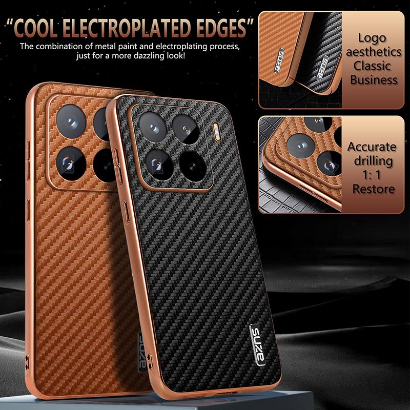 for Xiaomi Mi 15 14 Pro Ultra 13T POCO F6 X6 Pro F5 Case Carbon Fiber Texture PU Leather Cover Plating Bumper Soft Shell Fundas