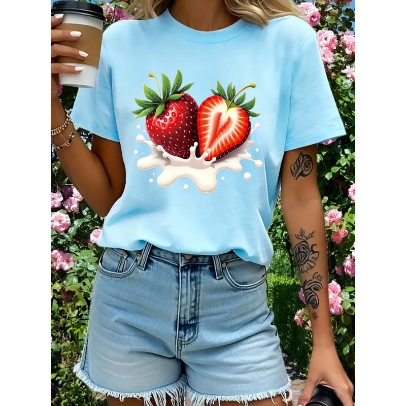 

Red Strawberry Ice Cream Pattern Short Sleeves in Comfortable Fabric S