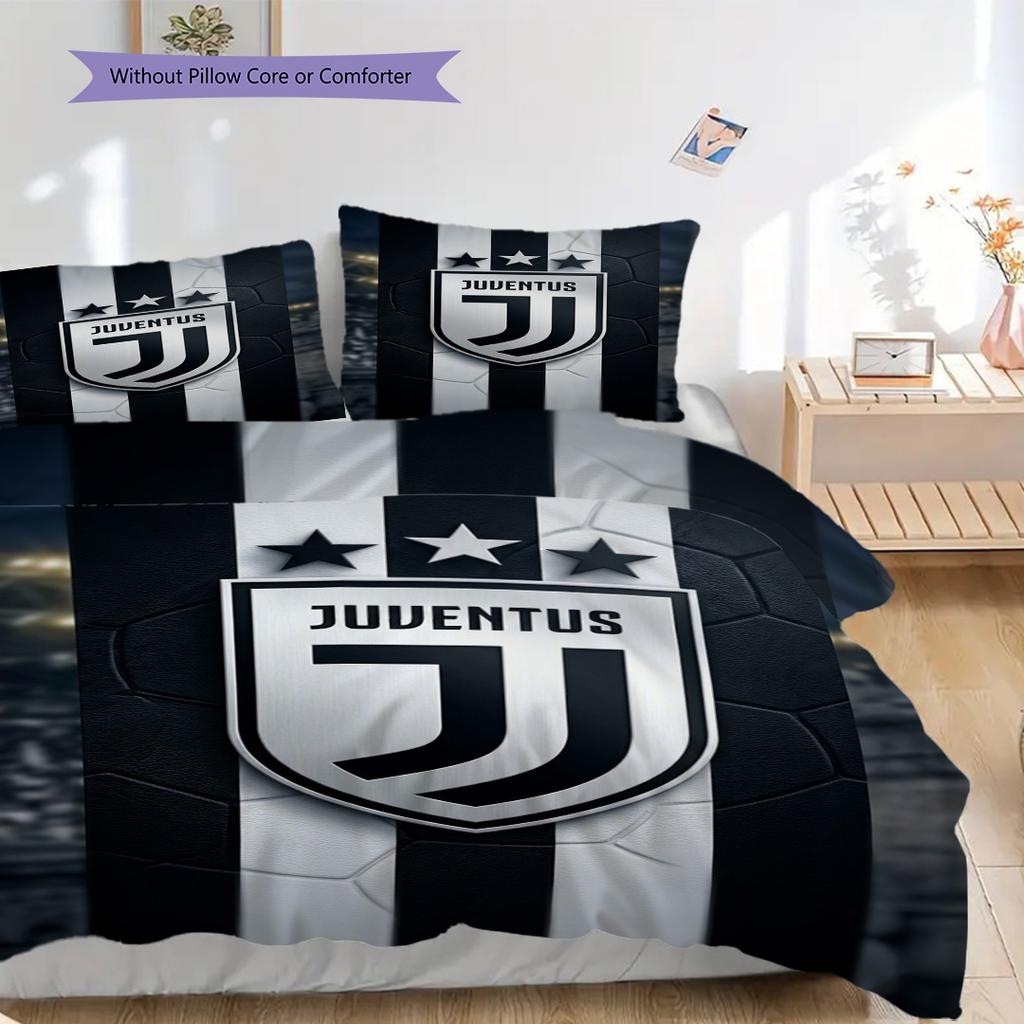 Juventus Streifen Sterne Dreiteiliges Set (1 Bettbezug + 2 Kissenbezüge, ohne Füllung) Bettbezug und Kissenbezug Weihnachts-Geburtstagsgeschenk