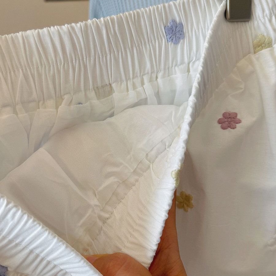 Fresh Embroidered Floral White Midi Skirt for Women - Summer A-Line Pleated Full Flared Umbrella Skirt