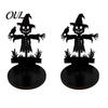 Anti Deformation Wood Base Halloween Wooden Shadow Candle Holder, Scarecrow Bat Black Cat Ghost Silhouette Artistic Table Ornament for Home