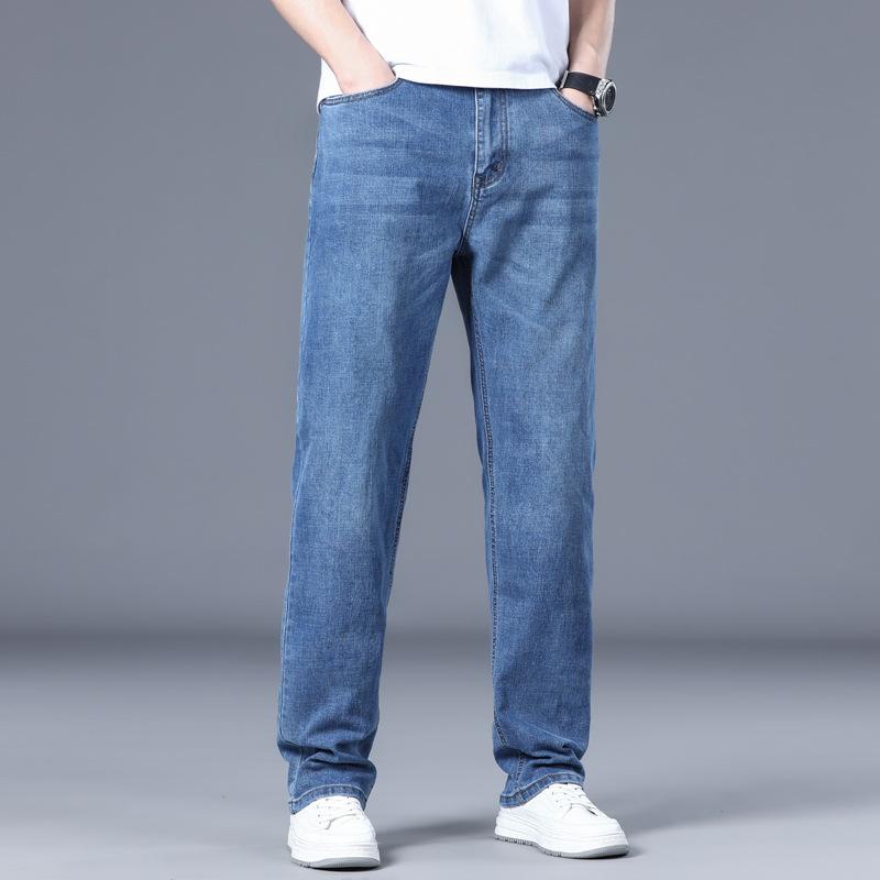 JYL Thin Jeans Men's Wide Straight Hair Wide Elastic Trousers