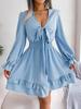 V Neck Solid Color Dress Waist Hugging  Elegant Fungus Dress for Women Long Sleeve Loose Dresses Causal Dress