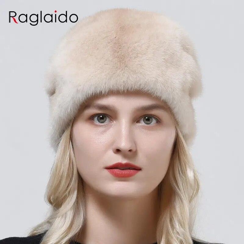 New Luxury Women Elegant Mink Fur Hat Whole Skin Real Fur Hat Full Pelt 3 Balls Diamond Tails Hat Big Warm Women Fur Hat