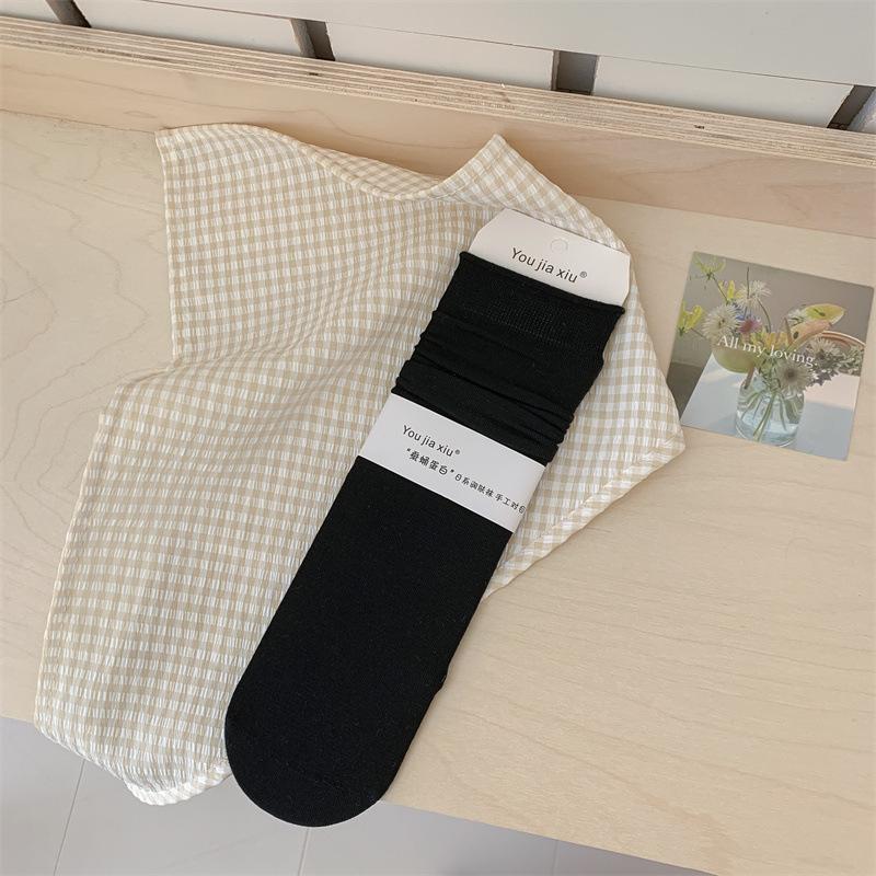 

Women s Spring and Summer Thin Boneless Anti Pilling Mid Tube Stack Socks 1 pair чёрный