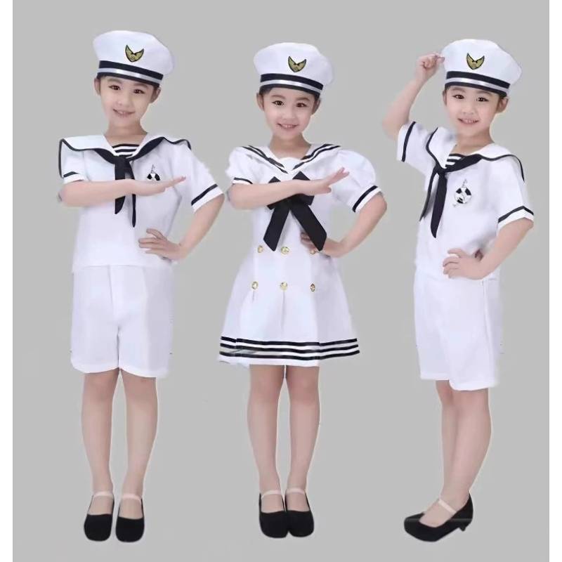 Childrens Navy Uniform Dance Costume With Polyester Fabric For Stage Performance