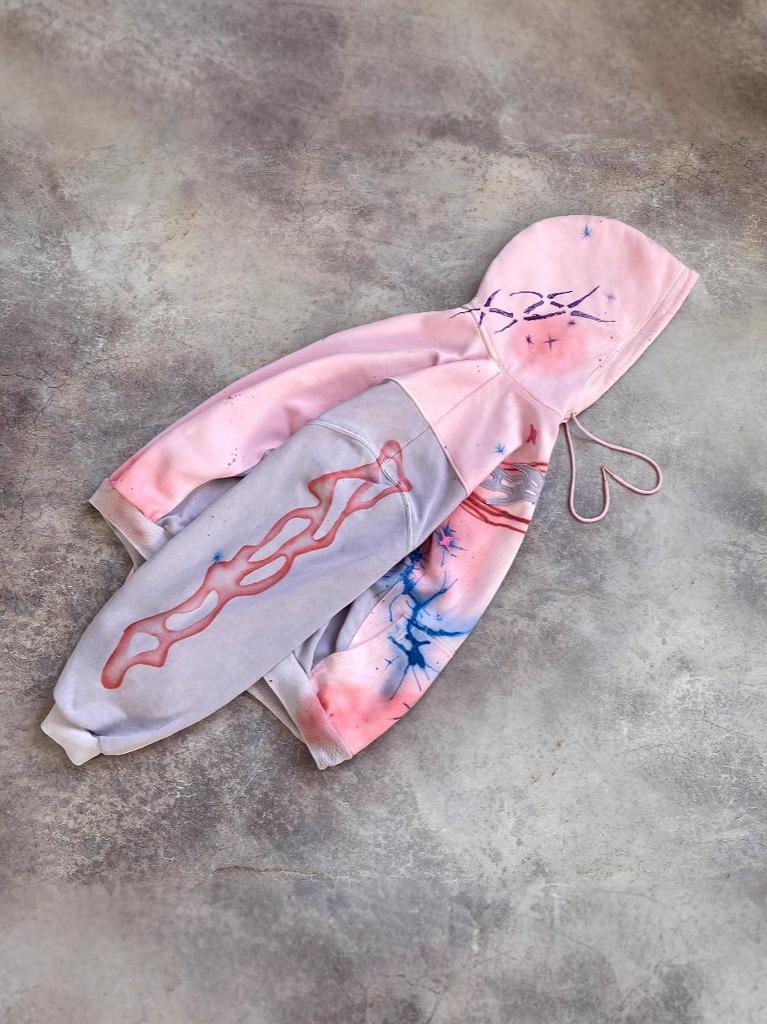Marca europea, americana de alta costura retro de moda, suéter con capucha tie-dye vintage, suéter con capucha para hombre y mujer, nuevo, holgado