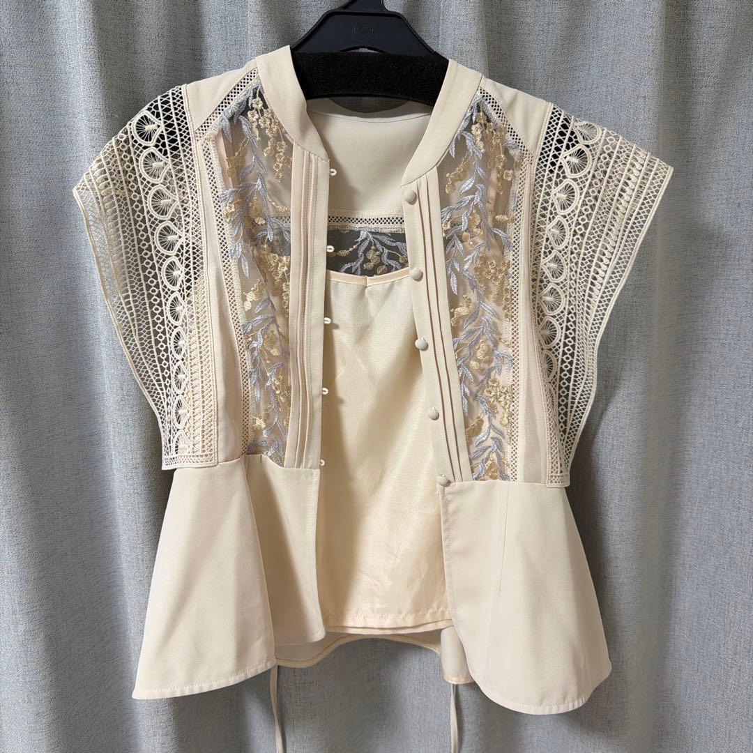Lily Brown Embroidery Switching Blouse LBEG