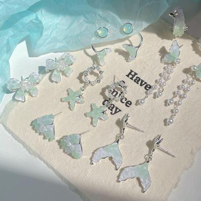 Mint Mambo Gradient Crystal Earrings with Silver Needle and Star Tassels