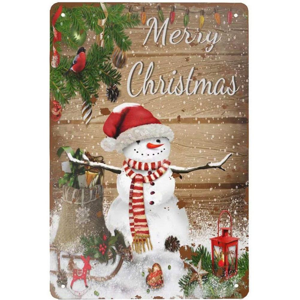 Metal Tin Signs Snow Man Xmas Wall Decoration Plaque Vintage Art Poster Iron Painting for Man Cave Home Cafe Garden Club Bar