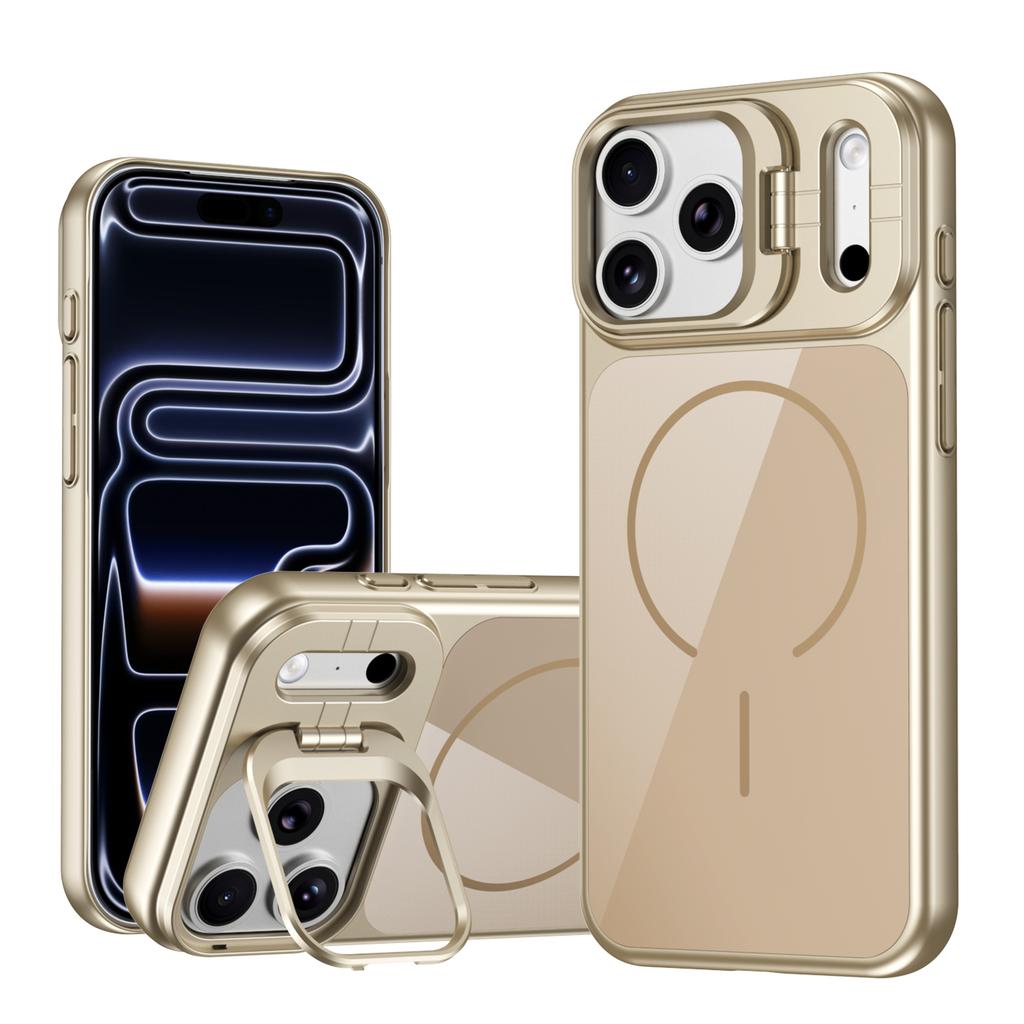 Luxury For Magsafe Magnetic Lens Protect Camera Stand Phone Case for iPhone 17 16 15 14 13 Pro Max Shockproof Glass Back Cover