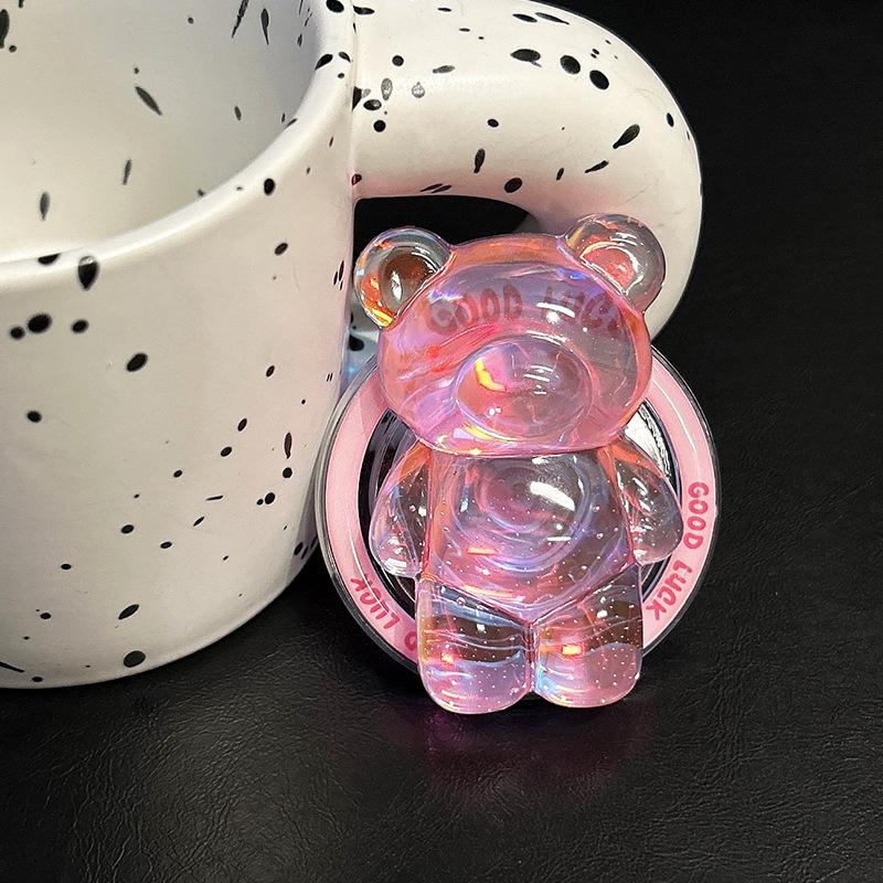 Transparent Laser Bear Mobile Phone Airbag Bracket Wind Magnetic Suction Retractable Lazy Desktop Bracket Watching Dramas