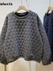 Thick Pinstripe Hoodie for Women, Autumn Winter Korean Style Loose Casual Solid Bubble Air Cotton Top Outerwear