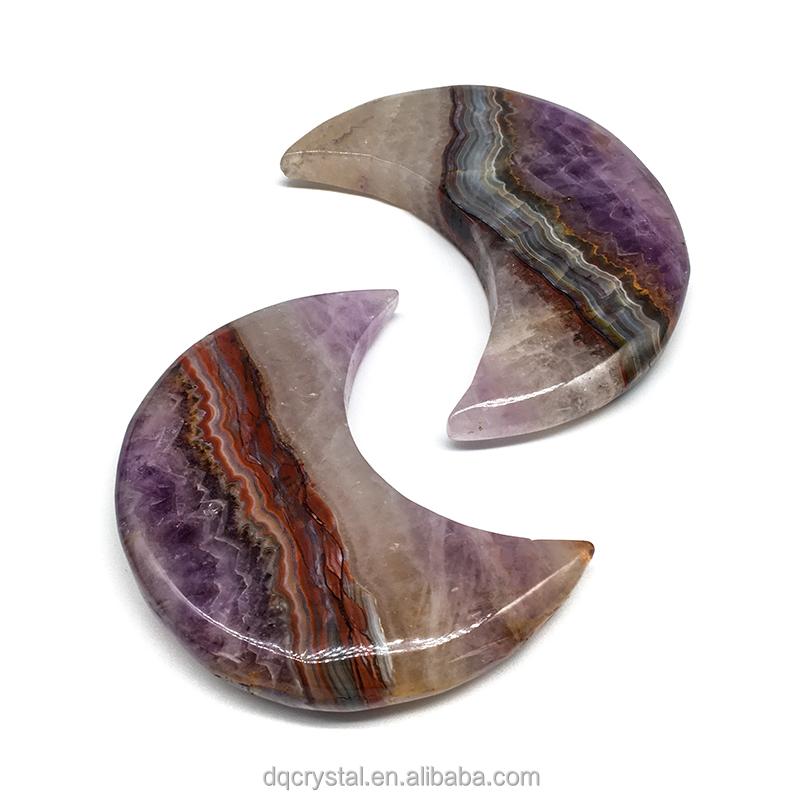 Natural crystal crafts Mexico Amethyst agate moon crystal carvingsdream amethyst moon for home decoration and gift (as the picture,One Size)