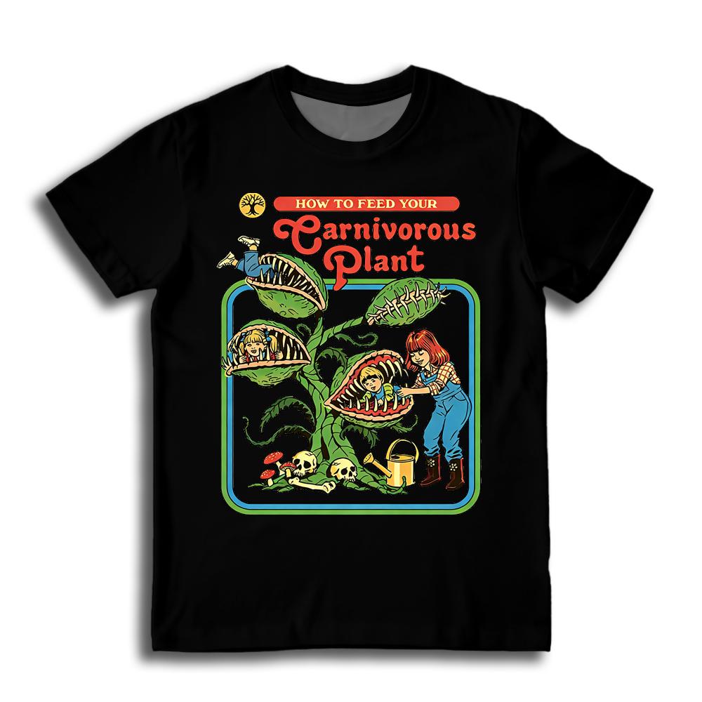 Fun Carnivorous Plant Feeding Guide Pattern Tshirt Mens Retro Style ShortSleeve Tee Summer Street Casual Crew Neck Top