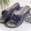 Large size slope heel slippers women's summer wish hollow flower flat bottom one word cool slippers beach women's shoes